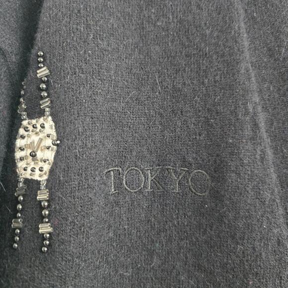 Magnolia Womens Wool Angora Cardigan Sweater M Black Embroidered ArtToWear Money - Picture 5 of 16